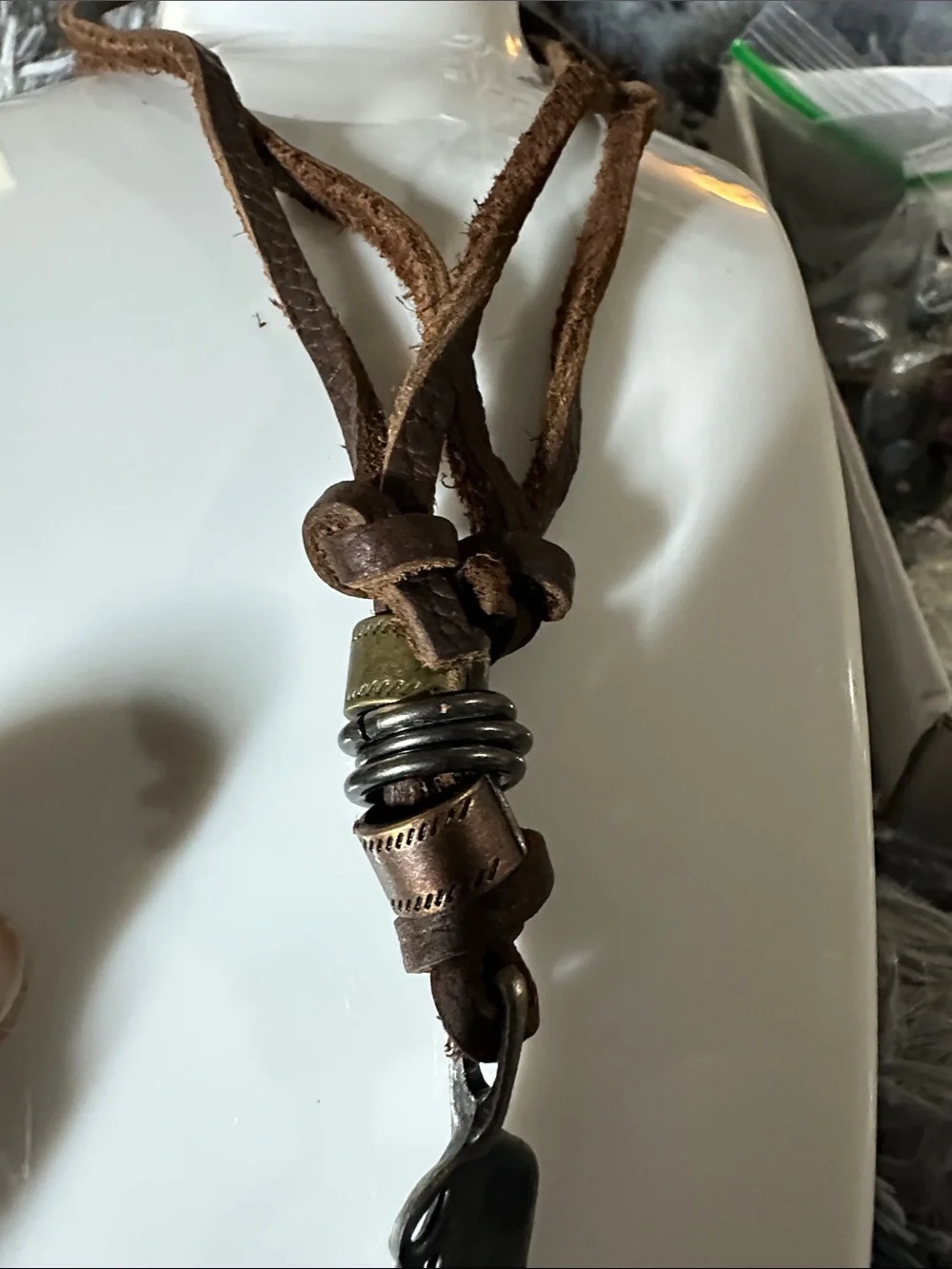 Brown Leather Feather Pendant Necklace - Unbranded